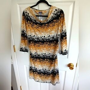 Patagonia Kamala Dress Sz L Black & Beige Floral Organic Cowl Neck Cotton Dress